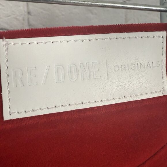 Re/Done Original Women 26 Red Velvet High Rise Ankle Crop Jeans Pants Button Fly - Picture 13 of 16